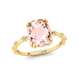 Cushion Cut Morganite Engagement Ring with Distant Diamond Band