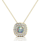 Double Halo Diamond Cushion Cut Opal Necklace