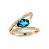 Fashionable V Shaped Diamond Ring with Pear Cut London Blue Topaz