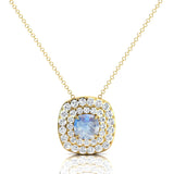 Double Halo Diamond Cushion Cut Moonstone Necklace