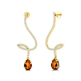 Elegant Spiral Teardrop Citrine Diamond Drop Earrings