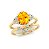 Citrine Solitaire Gold Ring With Stackable Diamond Band