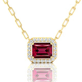 Emerald Cut Garnet Halo Set Diamond Necklace