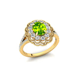 Flower Inspired Cluster Diamond Oval Peridot Engagement Ring