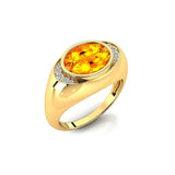 Classic Dome Shaped Diamond Oval Cut Citrine Ring