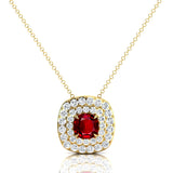 Double Halo Diamond Cushion Cut Ruby Necklace