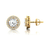 Round Solitaire Lab Diamond Halo Diamond Stud Earrings