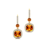 Halo Diamond Cushion Cut Citrine Dangle Earrings