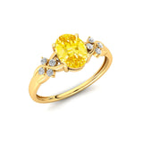 Criss Cross Diamond Ring with Oval Cut Yellow Sapphire