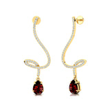 Elegant Spiral Teardrop Garnet Diamond Drop Earrings