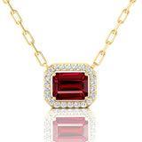 Emerald Cut Ruby Halo Set Diamond Necklace