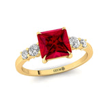 Princess Cut Ruby Graduating Accent Diamond Ring