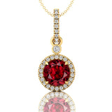 Classic Solitaire Round Garnet Halo Diamond Dangle Pendant