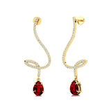 Elegant Spiral Teardrop Ruby Diamond Drop Earrings