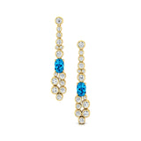 Elongated Cushion Swiss Blue Topaz Bezel Set Diamond Drop Earrings