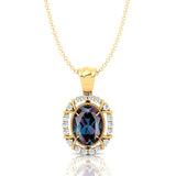 Vintage Style Oval Shaped Alexandrite Halo Set Pendant with Diamond Accents