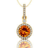 Classic Solitaire Round Citrine Halo Diamond Dangle Pendant