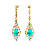 Art Deco Style Pear Shaped Paraiba Tourmaline Diamond Drop Earrings