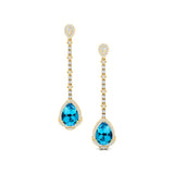 Vintage Style Pear Cut Swiss Blue Topaz Halo Diamond Drop Earrings