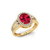 Solitaire Oval Ruby Split Shank Diamond Engagement Ring