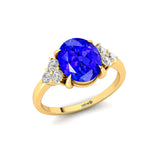 Trio Diamond Engagement Ring with Oval Cut Tanzanite