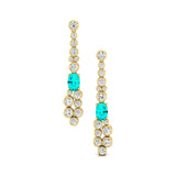 Elongated Cushion Paraiba Tourmaline Bezel Set Diamond Drop Earrings