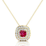 Double Halo Diamond Cushion Cut Pink Sapphire Necklace