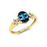 Criss Cross Diamond Ring with Oval Cut London Blue Topaz