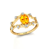 Flower Inspired Ring with Oval Shaped Citrine and Accent Diamonds