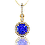 Classic Solitaire Round Tanzanite Halo Diamond Dangle Pendant