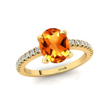 Oval Solitaire Citrine with Accent Diamonds Engagement Ring