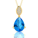 Illussion Set Diamond Pendant with Pear Cut Swiss Blue Topaz