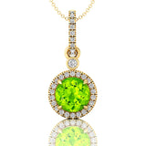 Classic Solitaire Round Peridot Halo Diamond Dangle Pendant