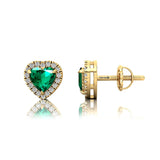 Heart Shaped Emerald Halo Diamond Stud Earrings