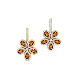 Pear Shaped Citrine Flower Diamond Leverback Earrings