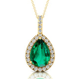 Emerald Teardrop Pendant with Diamond Halo