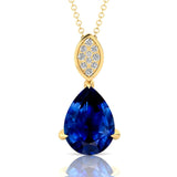 Illussion Set Diamond Pendant with Pear Cut Blue Sapphire