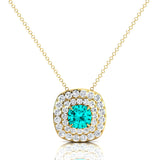 Double Halo Diamond Cushion Cut Paraiba Tourmaline Necklace