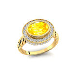 Vintage Style Elongated Oval Yellow Sapphire Halo Diamond Twisted Ring