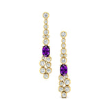 Elongated Cushion Amethyst Bezel Set Diamond Drop Earrings