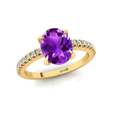 Oval Solitaire Amethyst with Accent Diamonds Engagement Ring