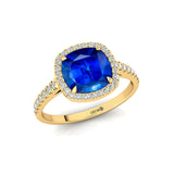 Halo Diamond Engagement Ring with Cushion Cut Blue Sapphire