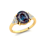 Trio Diamond Engagement Ring with Oval Cut Alexandrite