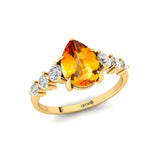 Pear Cut Citrine with Graduated Diamonds Ring