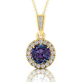 Dainty Round Solitaire Halo Diamond Alexandrite Pendant