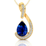 Designer Diamond Loop Pendant with Teardrop Shaped Blue Sapphire