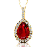 Ruby Teardrop Pendant with Diamond Halo