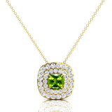 Double Halo Diamond Cushion Cut Peridot Necklace