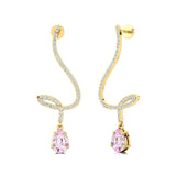 Elegant Spiral Teardrop Morganite Diamond Drop Earrings