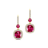 Halo Diamond Cushion Cut Pink Sapphire Dangle Earrings